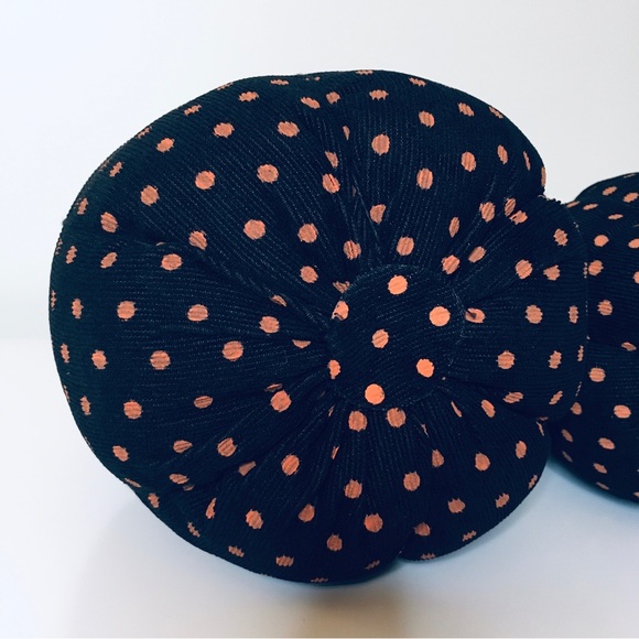 Set of 2 NEW Decorative Black & Orange Polka Dot Halloween Fall Fabric Pumpkins - Picture 14 of 14
